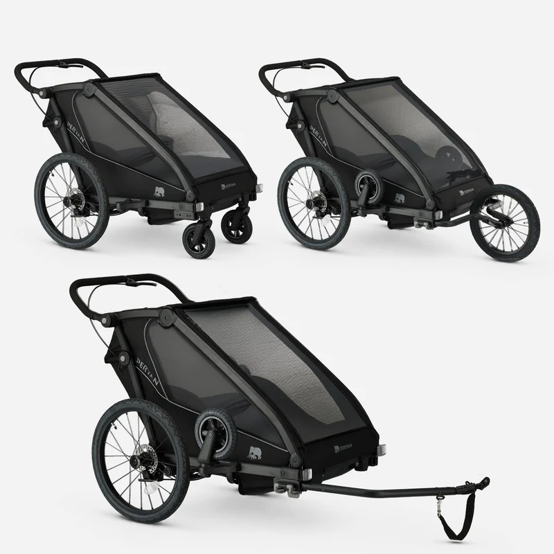 Luxus-Fahrradanhänger V3 – 3-in-1 – Kinderwagen – Jogging-Kinderwagen, schwarz