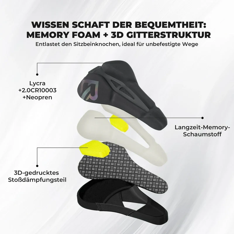 Fahrradsattel Überzug – Ergonomische Sattelbezug Fahrrad met Memory-Foam & 3D-geformter Polsterung