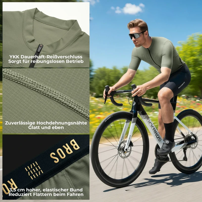 Radtrikot Kurzarm Herren, Atmungsaktives schnelltrocknendes Rennrad Trikot