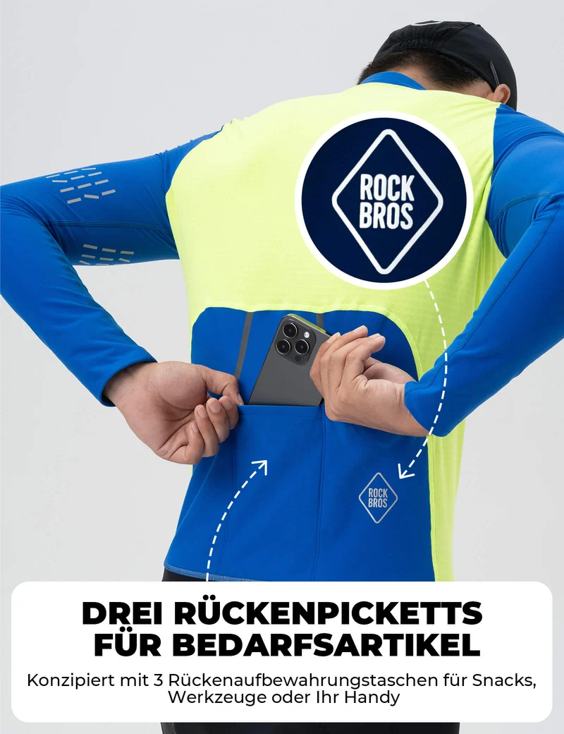 Fahrradtrikot Langarm Heren Winter Warm Fleece Radtrikot Atmungsaktiv Elastisch Met 3 Taschen en Reflektierend