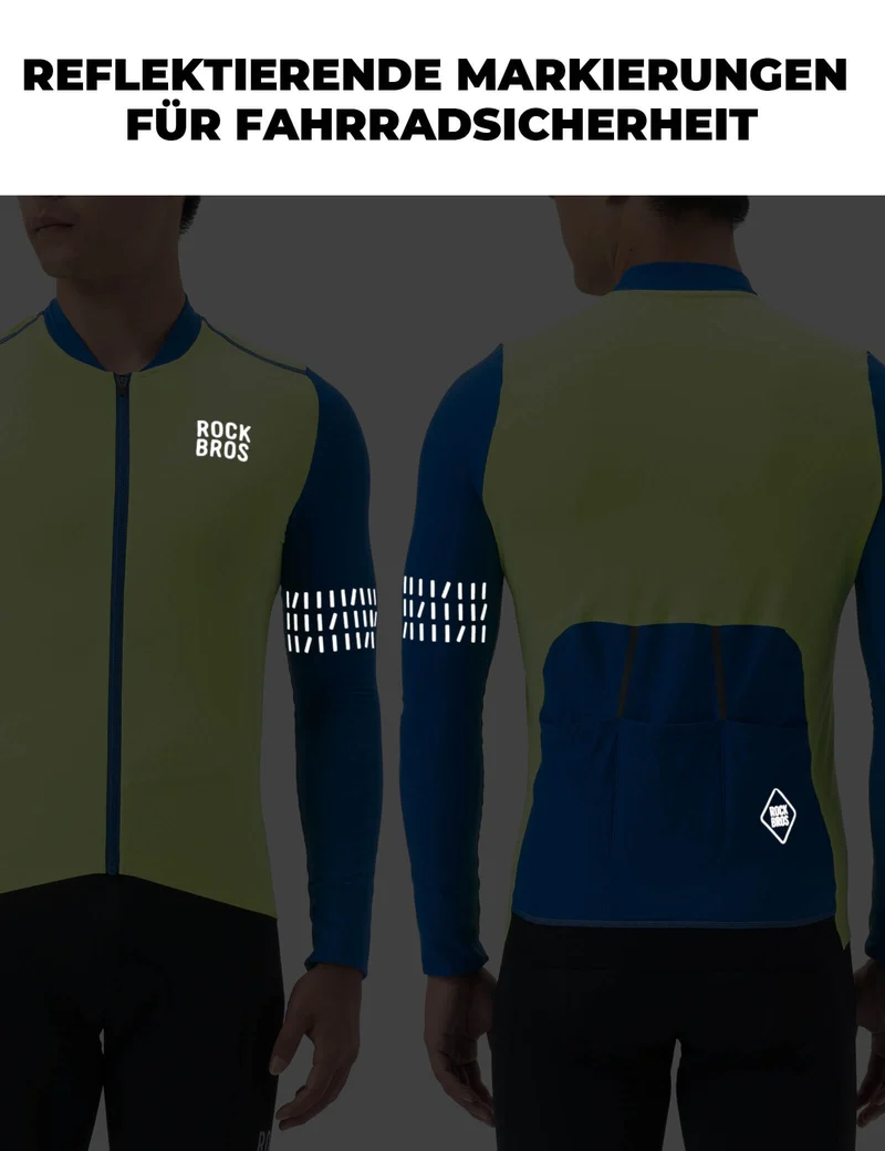 Fahrradtrikot Langarm Heren Winter Warm Fleece Radtrikot Atmungsaktiv Elastisch Met 3 Taschen en Reflektierend