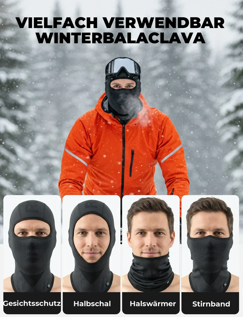 Sturmhaube Balaclava, Atmungsaktive Skimasker Schwarz-Grau