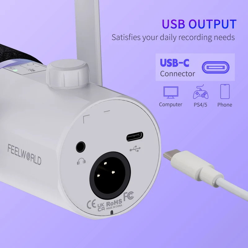 FEELWORLD PM1 Weißes XLR-USB-dynamisches Mikrofon für Podcasting-Aufnahmen, Gaming, Live-Streaming