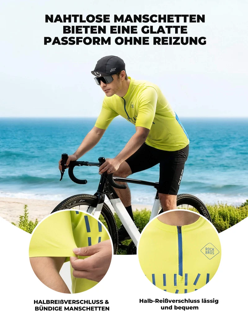 Fahrradtrikot Kurzarm Herren Atmungsaktives en Schnelltrocknend Jersey Reflektierende