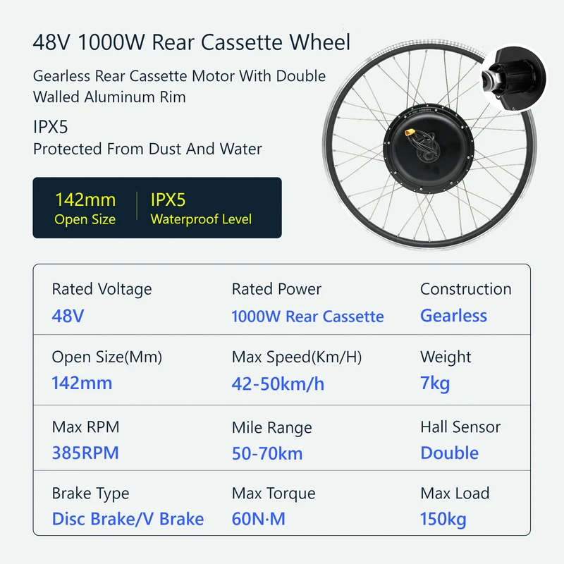 eSoulbike™ 48V 1000W Gearless Rear Hub Wheel Ebike Conversion Kit