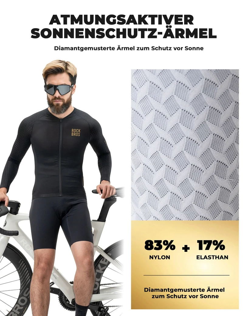 Herren Langarm-Radtrikot Atmungsaktiv Reflecterend met 3D-Schnitt