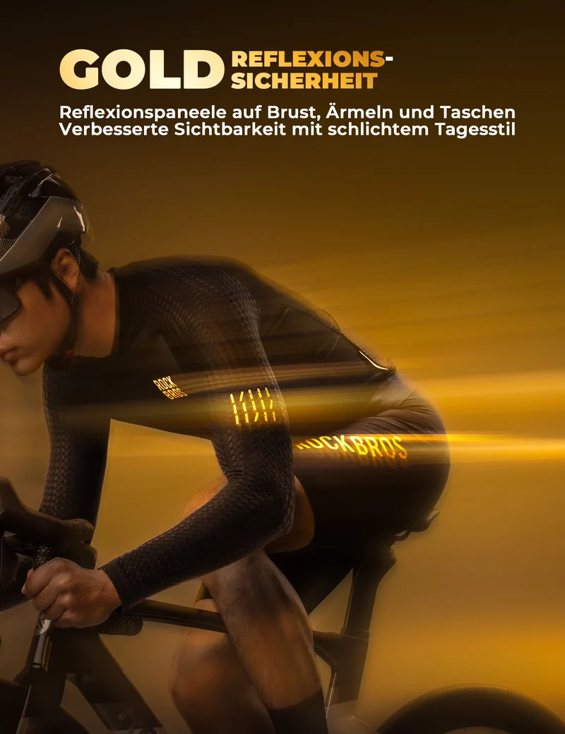 Herren Langarm-Radtrikot Atmungsaktiv Reflecterend met 3D-Schnitt