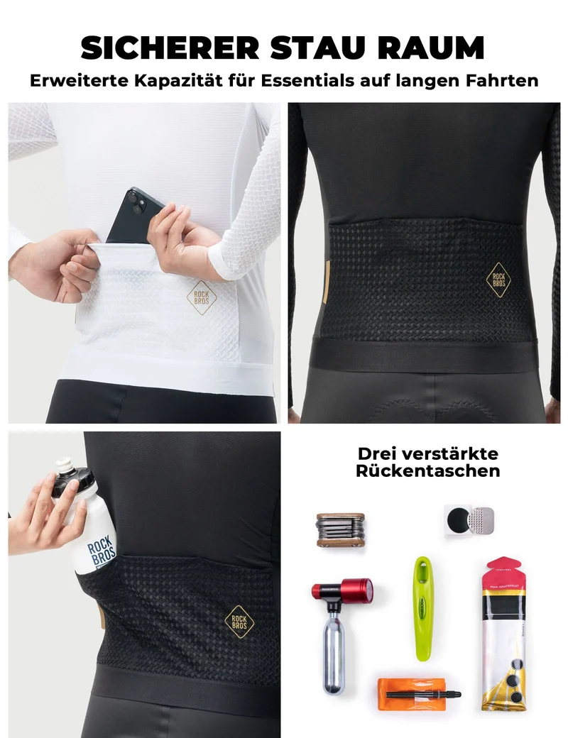 Herren Langarm-Radtrikot Atmungsaktiv Reflecterend met 3D-Schnitt