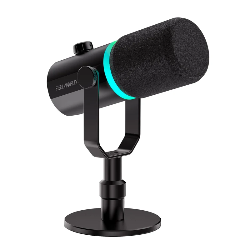 FEELWORLD PM1 Weißes XLR-USB-dynamisches Mikrofon mit Desktop-Ständer für Podcast