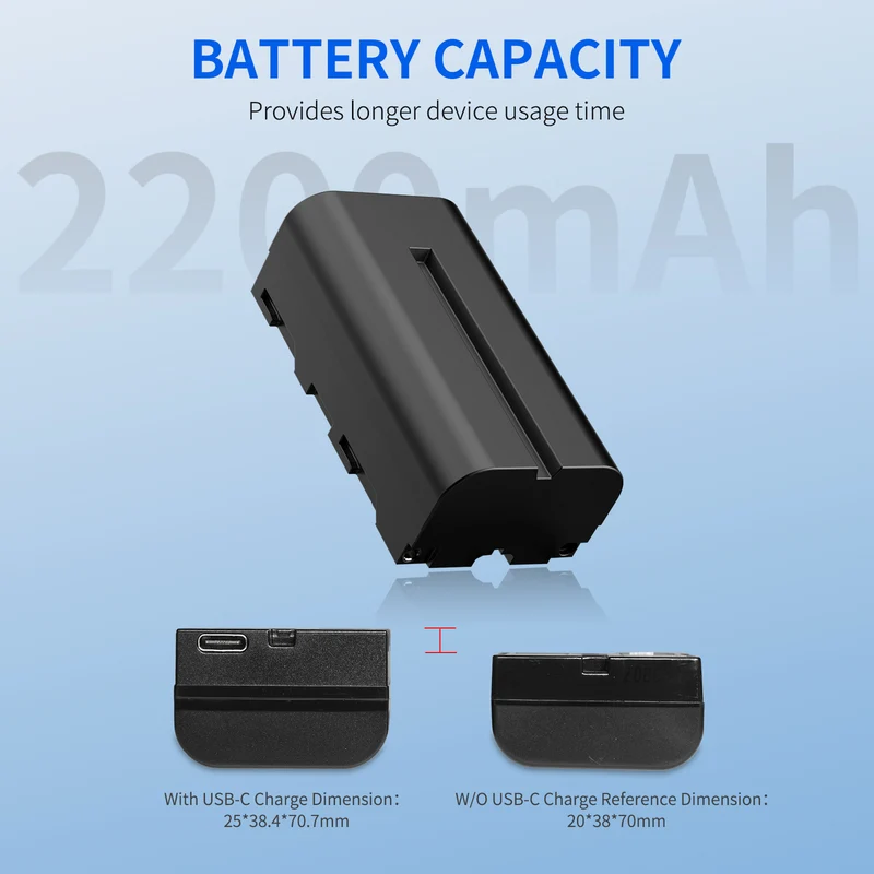 FEEWORLD NP-F550 2200 mAh Li-Ionen-Akku für Monitor, Videoleuchte, Videoübertragung, USB-C-Aufladung