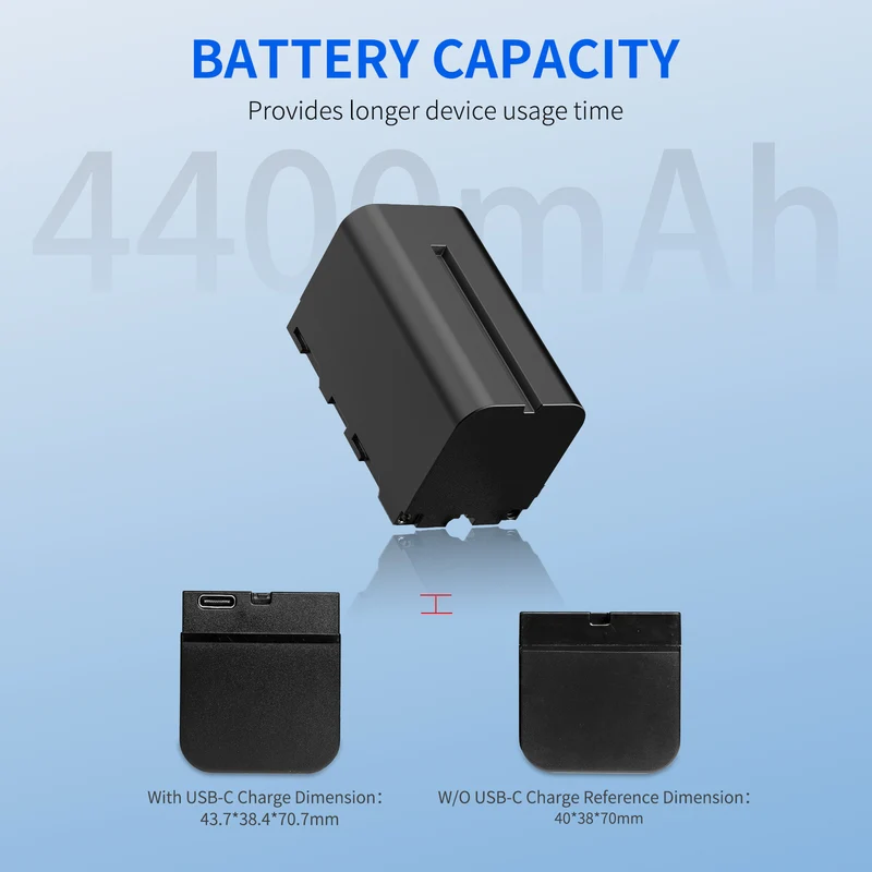 FEEWORLD NP-F750 4400 mAh Li-Ionen-Akku für Monitor, Videoleuchte, Videoübertragung, USB-C-Aufladung