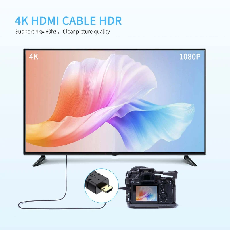 FEELWORLD Ultradünnes 4K-Micro-HDMI-zu-HDMI-Kabel 3 Fuß, 2.5 mm schlankes HDMI 2.0-Kabel, unterstützt High Speed ​​4K@60Hz 2160p 1080p 18 Gbit/s 3D HDR für Kamera, Camcorder