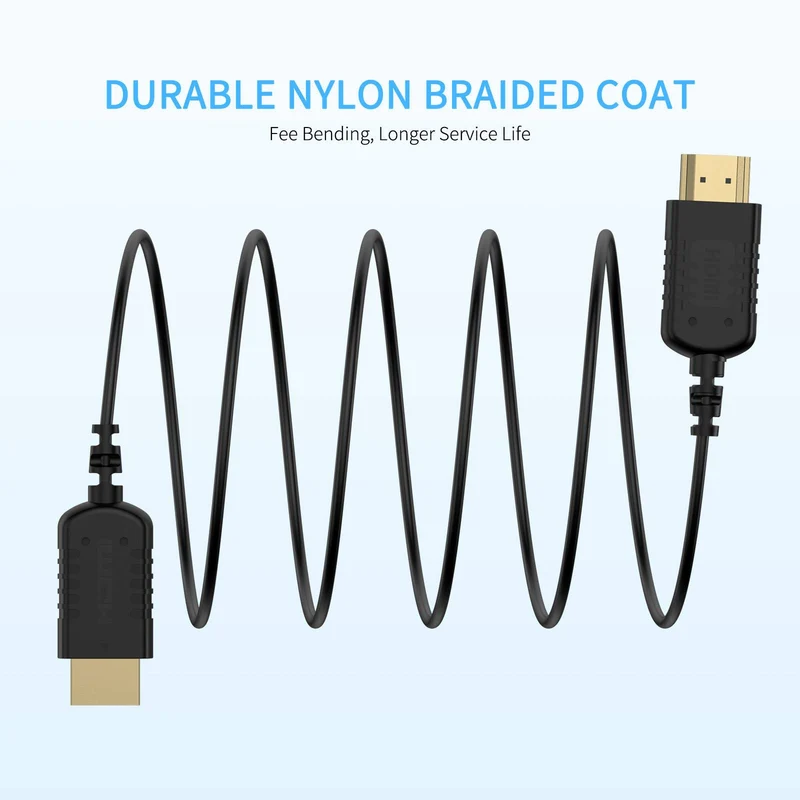 FEELWORLD Ultradünnes 4K-HDMI-zu-HDMI-Kabel 1.5 Fuß, 2.5 mm schlankes HDMI 2.0-Kabel, unterstützt High Speed ​​4K@60Hz 2160p 1080p 18 Gbit/s 3D HDR für Kamera, Camcorder, Monitor, Gimbal