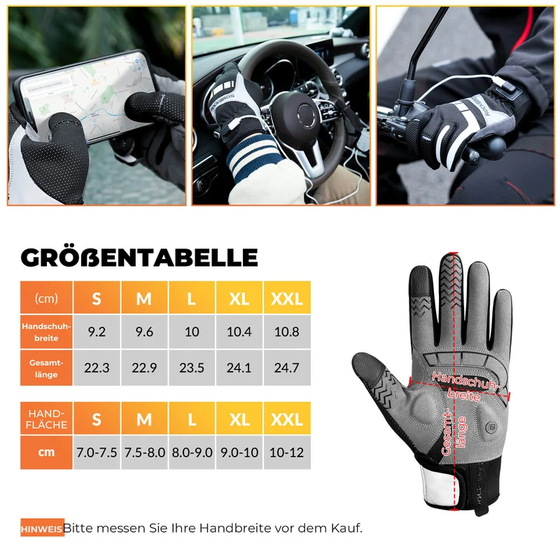 Fahrradhandschuhe über USB, reflektierend und stoßdämpfend, Winterhandschuhe mit Touchfunktion