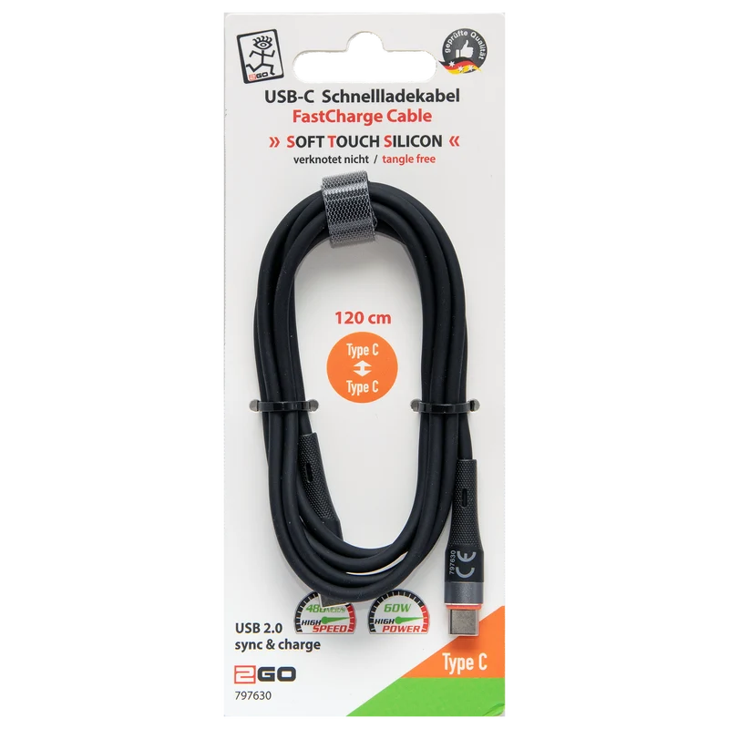 USB Datenkabel - USB Type-C auf USB Type-C - Soft Touch Silikon - 120 cm - verschiedene Farben