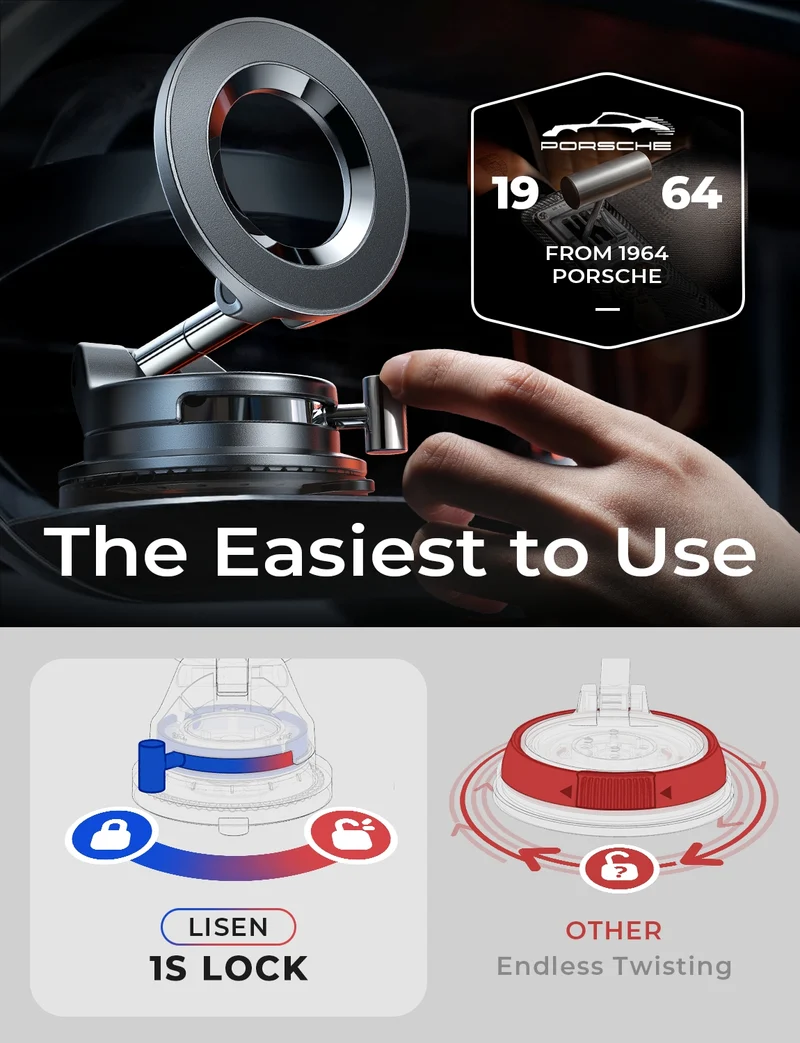 LISEN SuctionPro Magnetic Phone Holder for Car, Vacuum Magsafe Car Mount 360 Adjustable Phone Mount