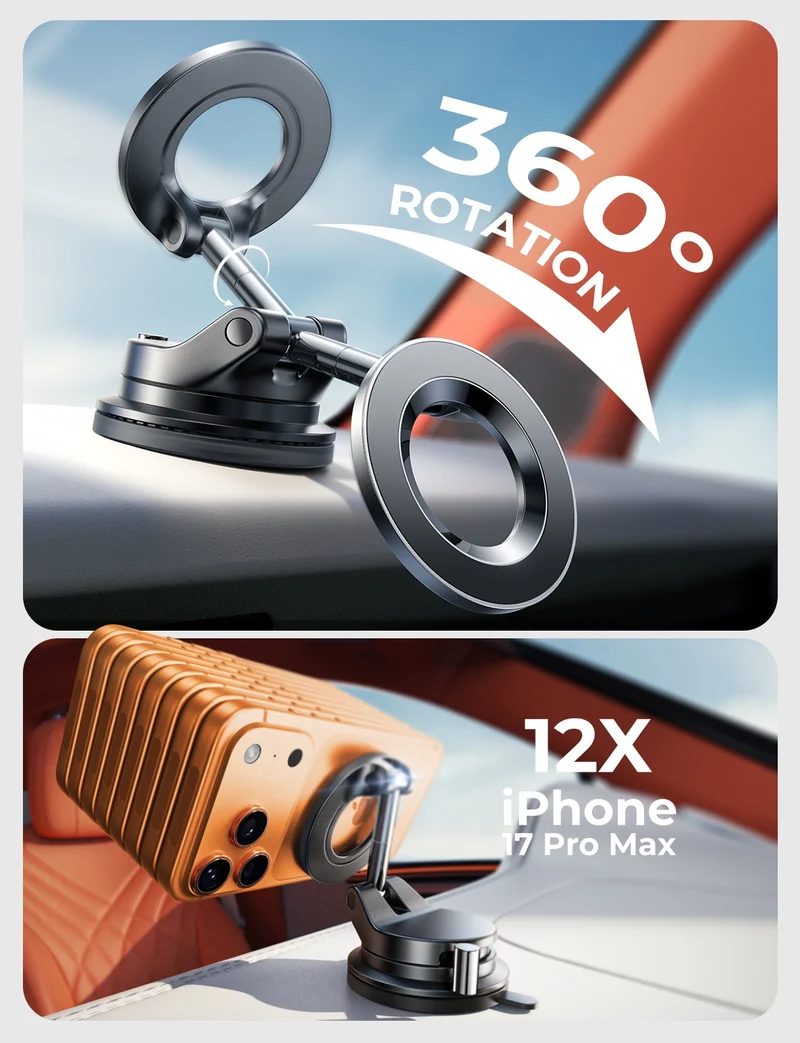 LISEN SuctionPro Magnetic Phone Holder for Car, Vacuum Magsafe Car Mount 360 Adjustable Phone Mount