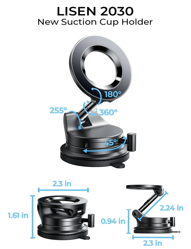 LISEN SuctionPro Magnetic Phone Holder for Car, Vacuum Magsafe Car Mount 360 Adjustable Phone Mount