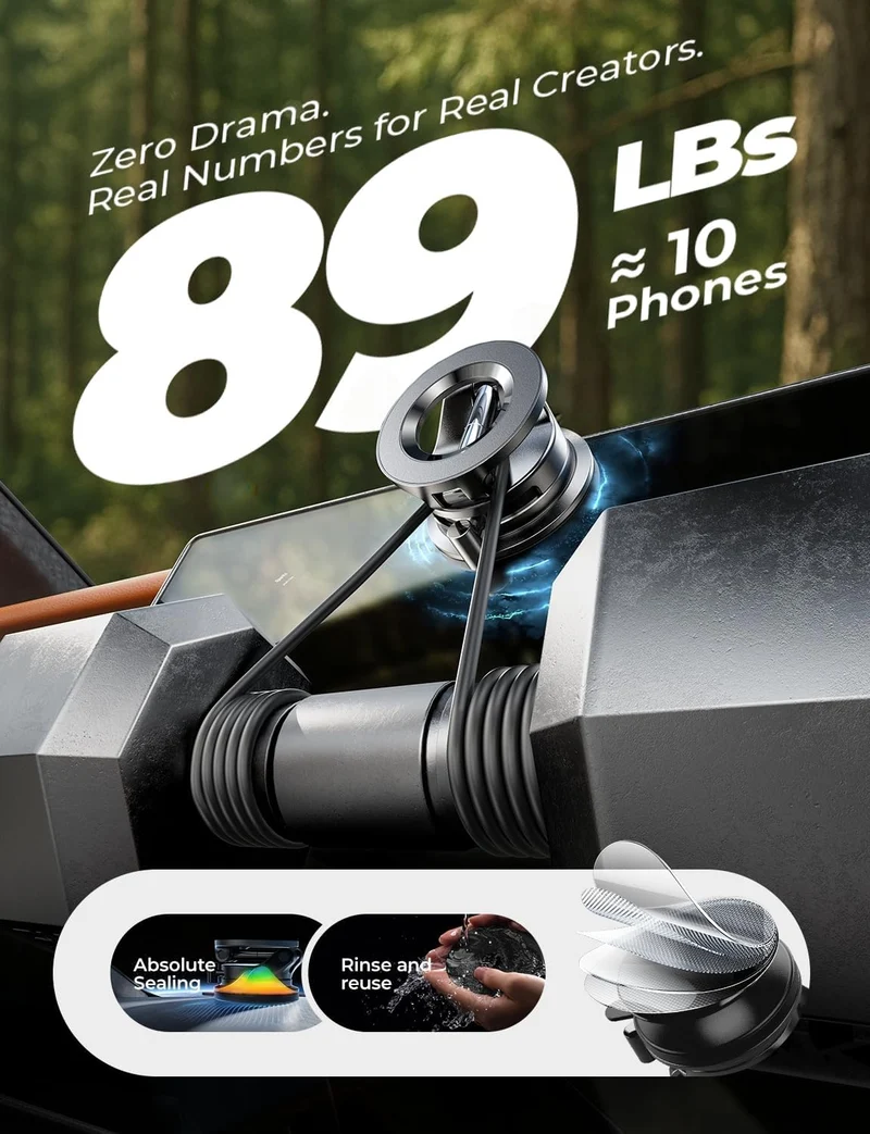 LISEN Suction Cup Phone Mount, Vacuum Magnetic Phone Holder, 360° Adjustable for MagSafe Car Holder