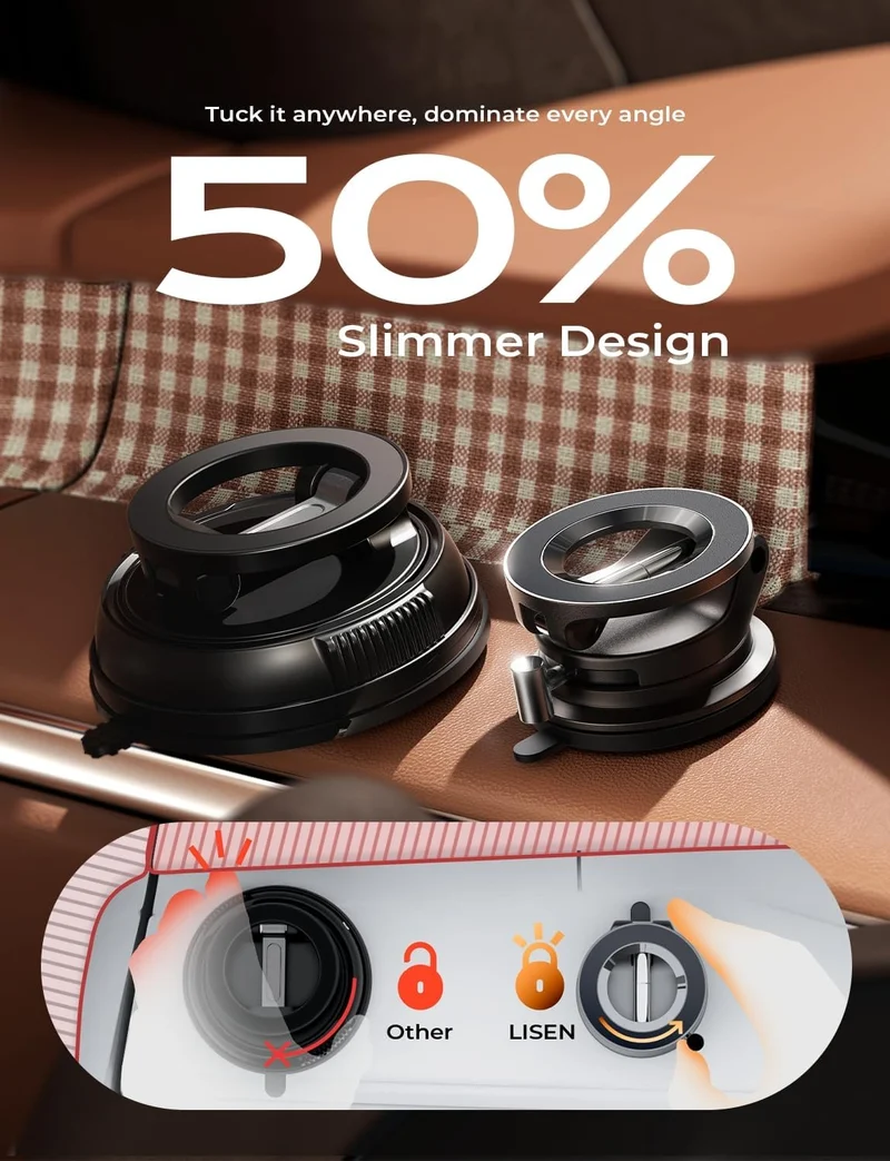 LISEN Suction Cup Phone Mount, Vacuum Magnetic Phone Holder, 360° Adjustable for MagSafe Car Holder