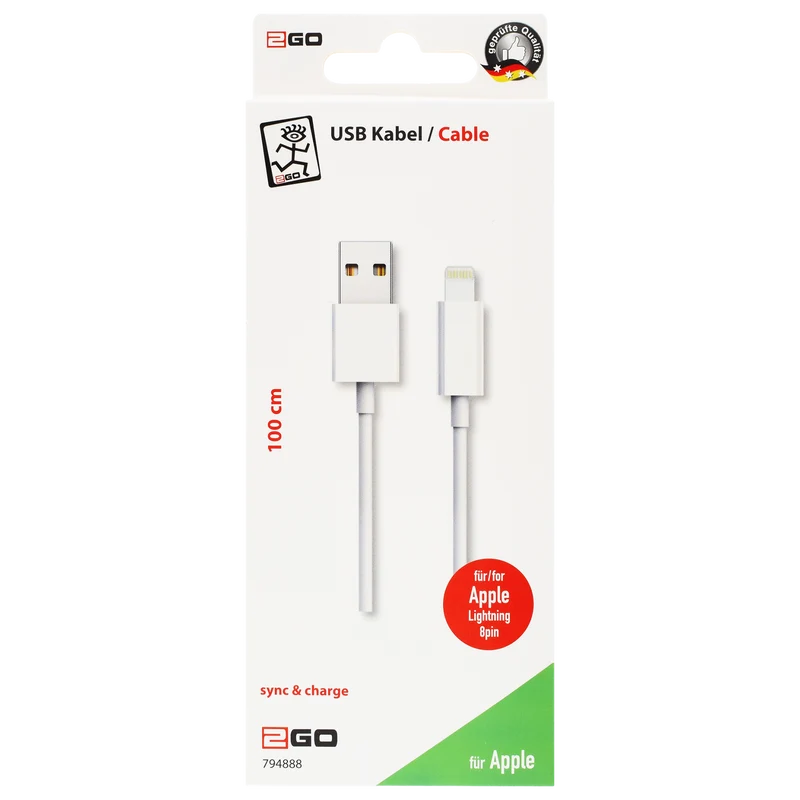 USB Datenkabel passend für Apple Geräte - USB A auf 8-Pin (Lightning) - 100 cm - weiß