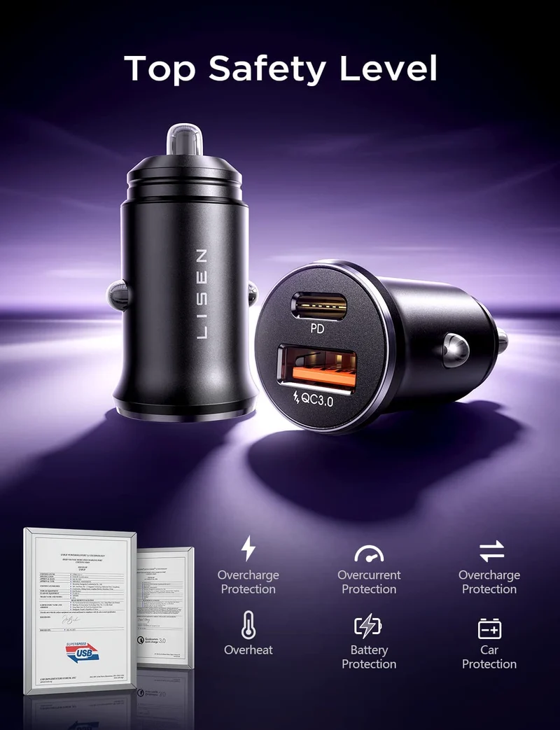 Lisen 2-Pack USB C Car Charger