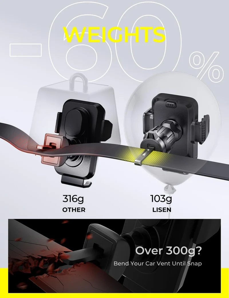 LISEN Wireless Car Charger 15W Fast Charging Air Vent Phone Mount