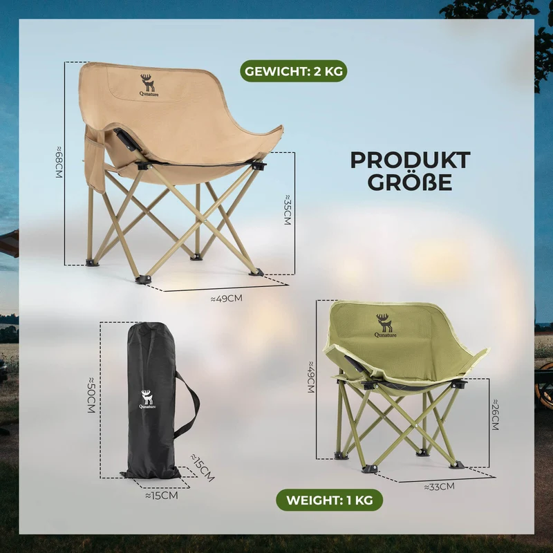 Qunature Campingstuhl Faltbar Tragbarer Camping Stuhl met Tragetasche en Tragegriff 120KG/60KG