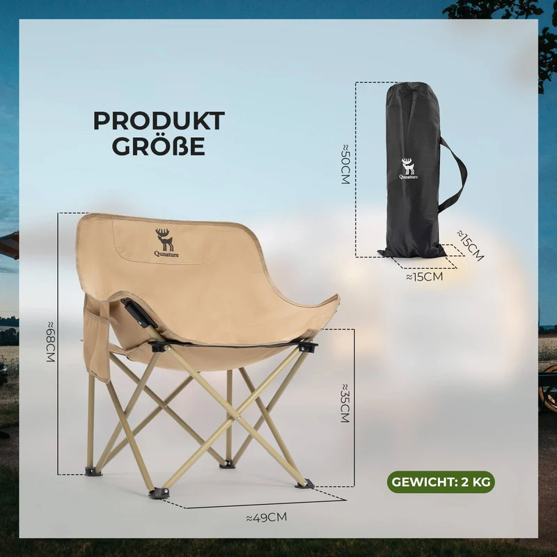 Qunature Campingstuhl Faltbar Tragbarer Camping Stuhl met Tragetasche en Tragegriff 120KG/60KG