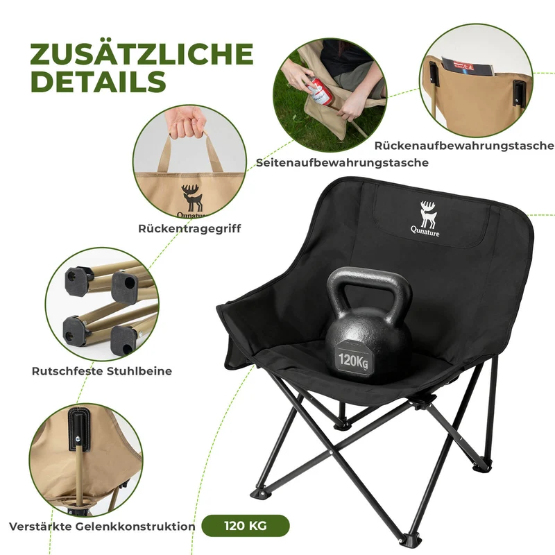 Qunature Campingstuhl Faltbar Tragbarer Camping Stuhl met Tragetasche en Tragegriff 120KG/60KG