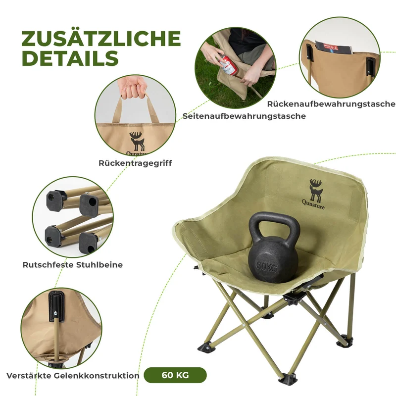 Qunature Campingstuhl Faltbar Tragbarer Camping Stuhl met Tragetasche en Tragegriff 120KG/60KG