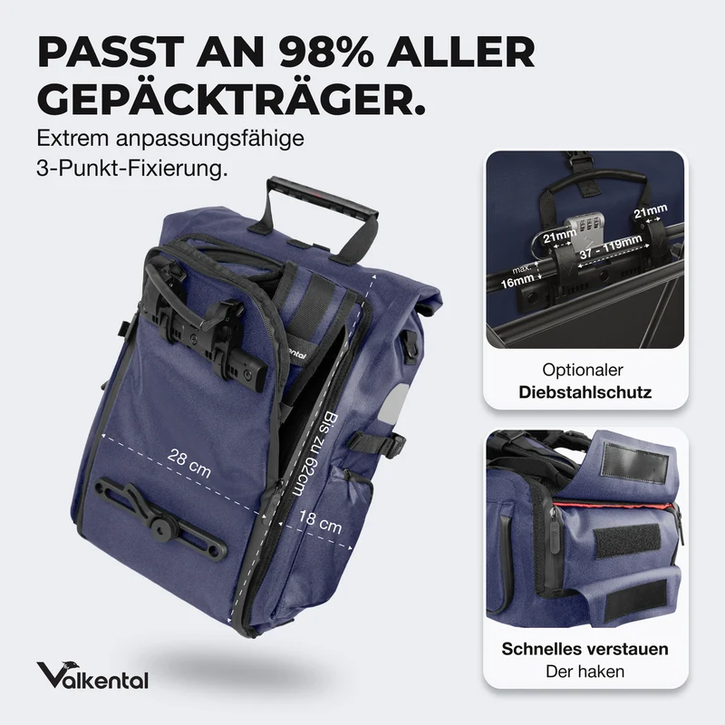 ValkPro 3in1 Fahrradtasche - hochfunktionales Multitalent - B-Ware
