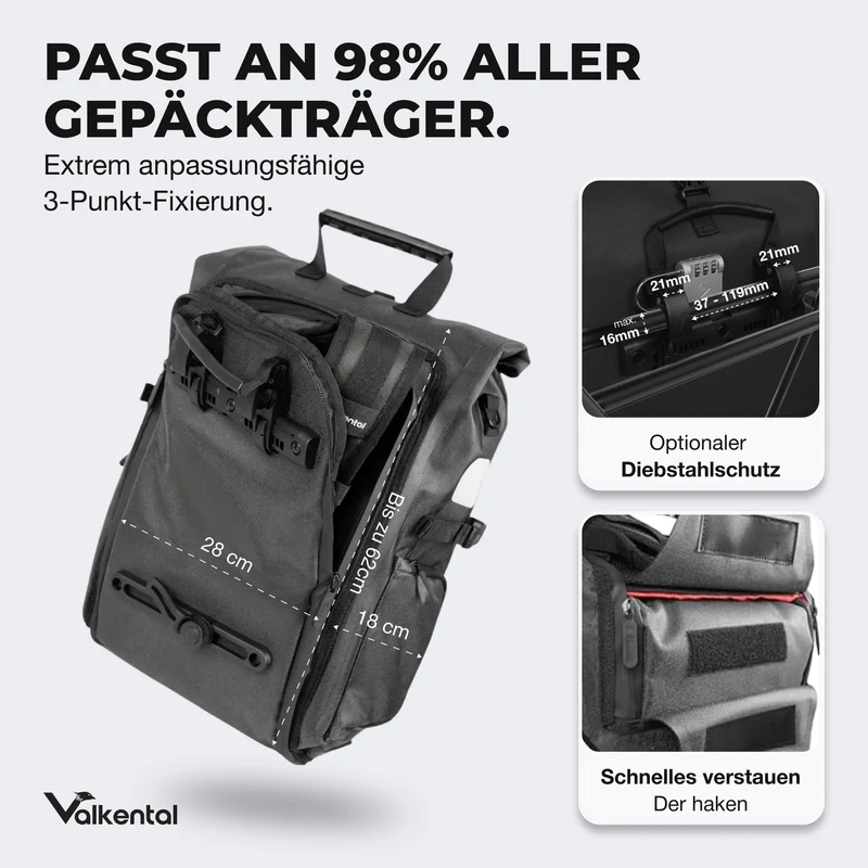 ValkPro 3in1 Fahrradtasche - hochfunktionales Multitalent - B-Ware