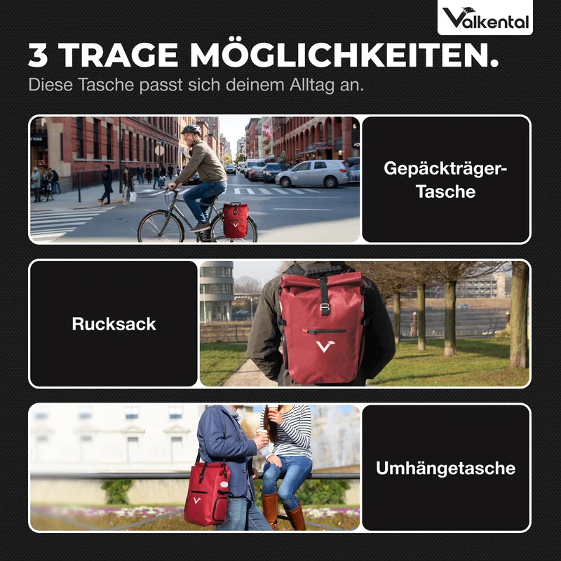 ValkPro 3in1 Fahrradtasche - hochfunktionales Multitalent - B-Ware