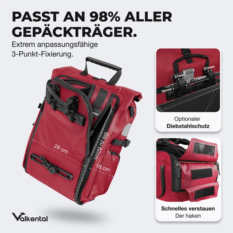 ValkPro 3in1 Fahrradtasche - hochfunktionales Multitalent - B-Ware