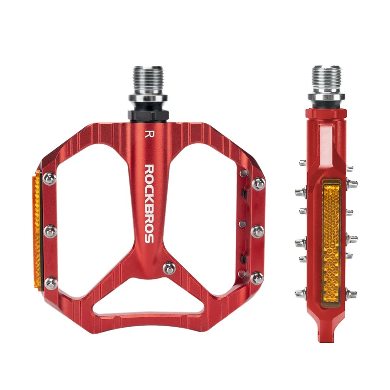 Fahrradpedale rutschfest– Aluminium plattformpedale met reflektoren, abgedichte Kugellager, Anti-Rutsch-Pins, 9/16" Achse