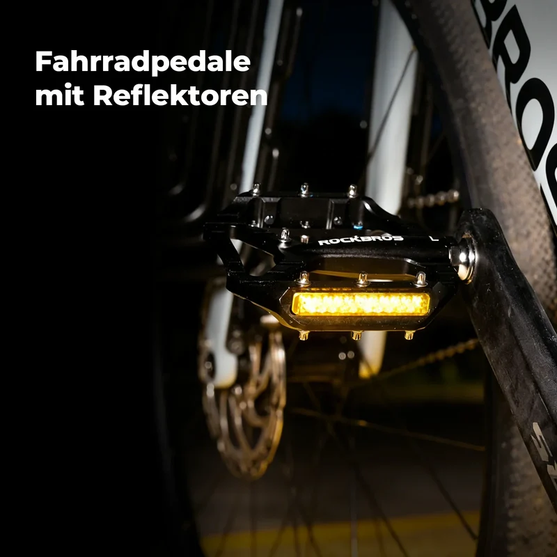 Fahrradpedale rutschfest– Aluminium plattformpedale met reflektoren, abgedichte Kugellager, Anti-Rutsch-Pins, 9/16" Achse