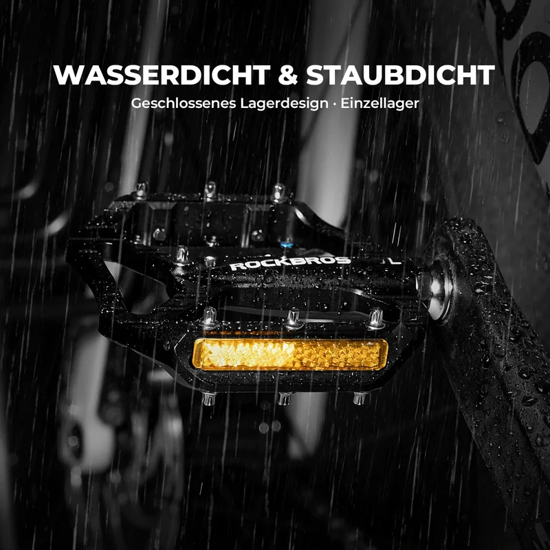 Fahrradpedale rutschfest– Aluminium plattformpedale met reflektoren, abgedichte Kugellager, Anti-Rutsch-Pins, 9/16" Achse