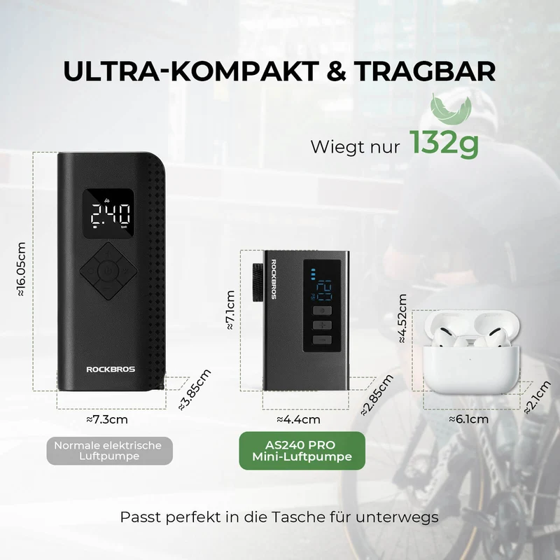 ROCKBROS MINI Elektrische Fahrradpomp Tragbar AS240 Pro