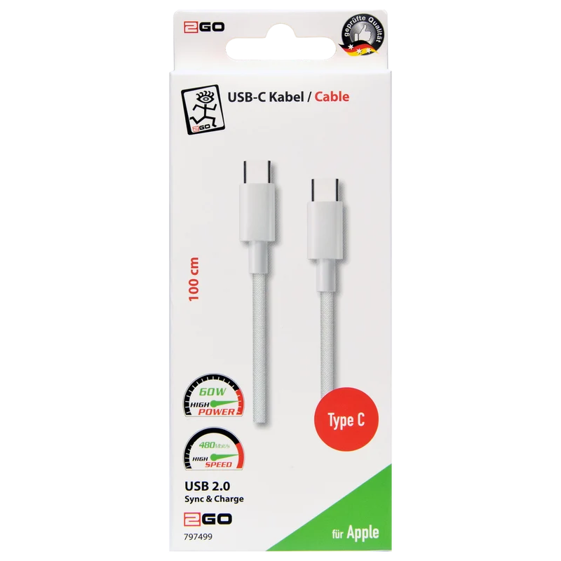 USB Datenkabel - USB Type-C auf USB Type-C - 100 cm - weiß