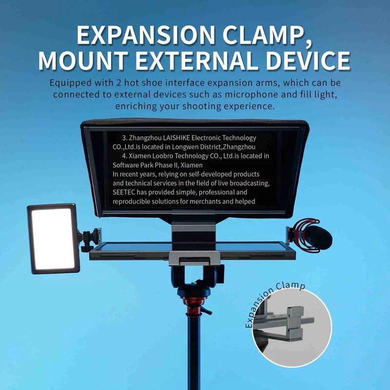 Der faltbare 16-Zoll-Teleprompter FEELWORLD TP16 unterstützt horizontale und vertikale Eingabeaufforderungen für Tablets mit bis zu 16 Zoll