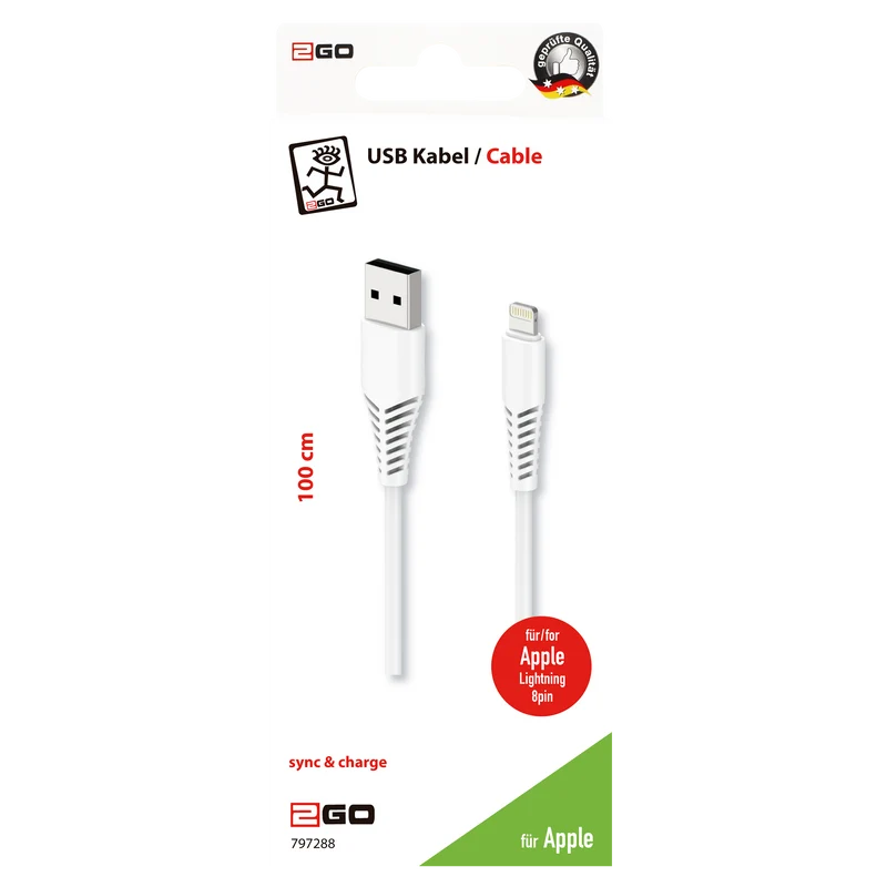 USB Datenkabel passend für Apple Geräte - USB A auf 8-Pin (Lightning) - 100 cm - weiß