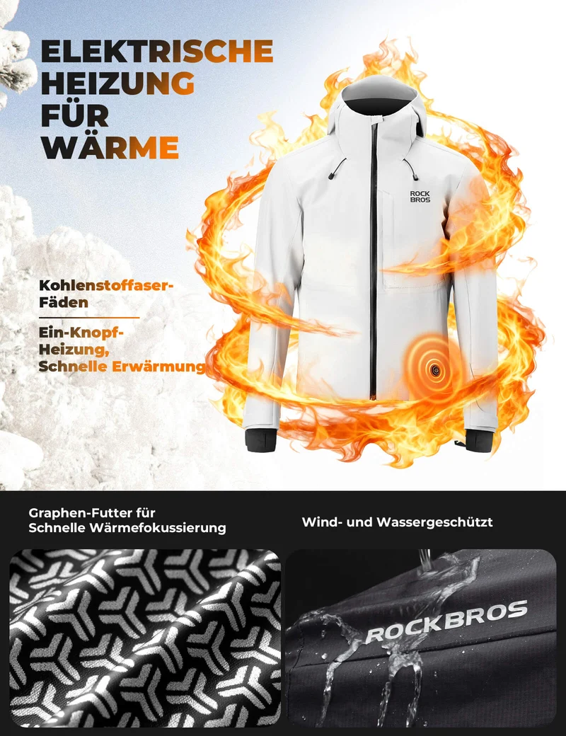 ROCKBROS Beheizbare Fahrradjacke met Typ-C-Anschluss