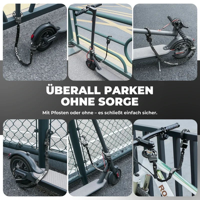 E-Scooter Schloss met 59,5 cm Stahlkette, Fahrradschloss für Roller & Fahrrad
