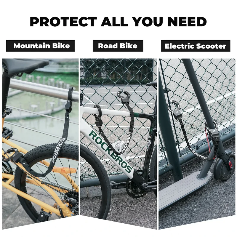 E-Scooter Schloss met 59,5 cm Stahlkette, Fahrradschloss für Roller & Fahrrad