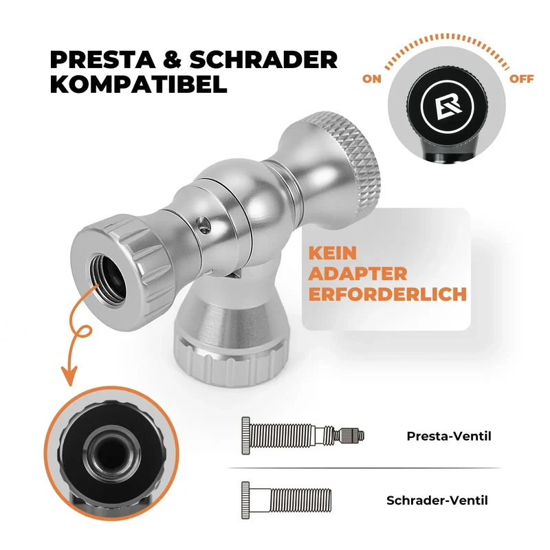 Mini Fahrradpumpe mit CO₂-Adapter - Tragbar, Presta & Schrader Compatibel, да 80 PSI