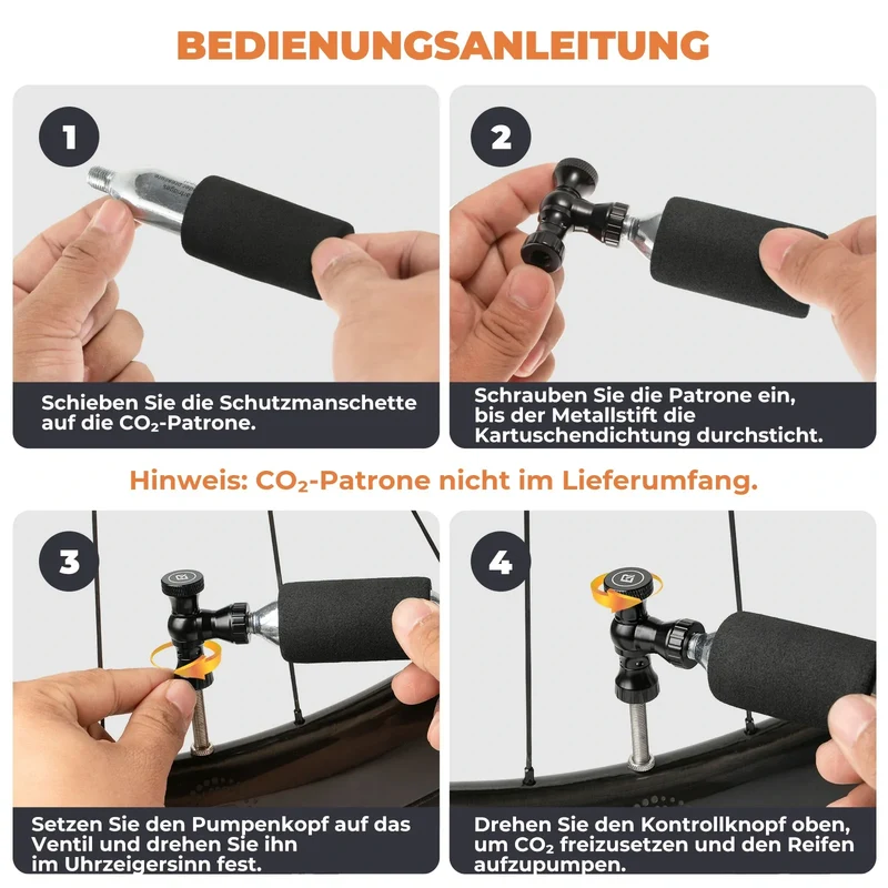 Mini Fahrradpumpe mit CO₂-Adapter - Tragbar, Presta & Schrader Compatibel, да 80 PSI