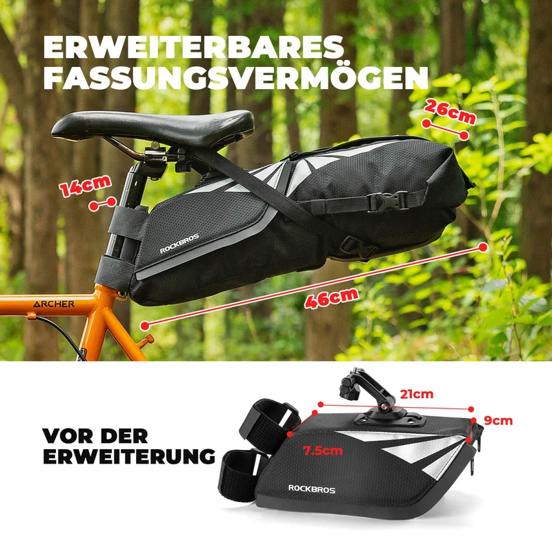 Fahrrad Satteltasche 100% Wasserdicht 8L met Reflektoren