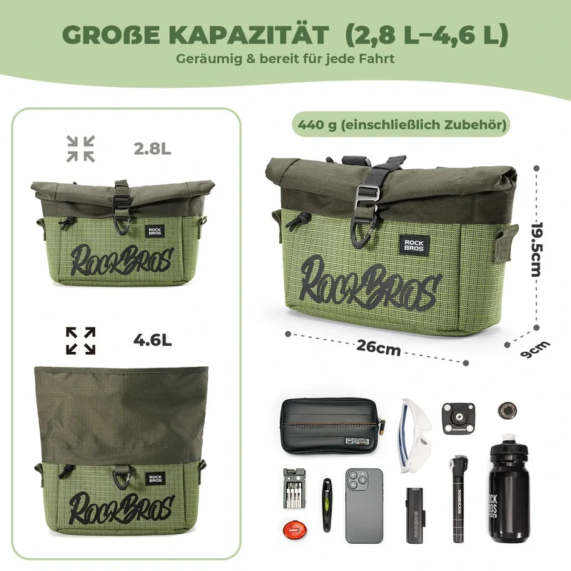 Lenkertasche voor Flatrad en Brompton, Fahrrad Tasche Lenker 2,8-4,6 L