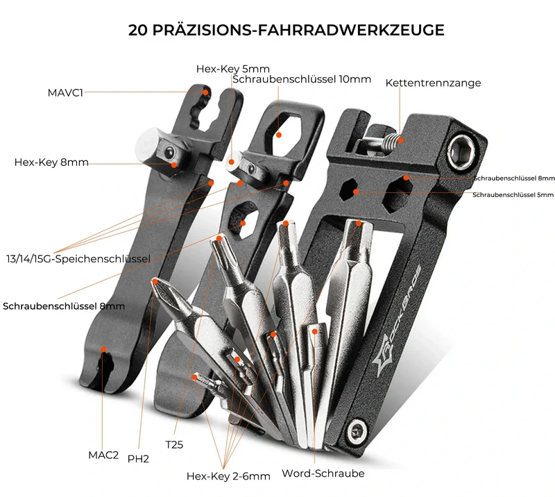 Fahrrad Multifunktionswerkzeug 20-in-1 Multitools Faltbare Reparatur Werkzeug Set aus Edelstahl